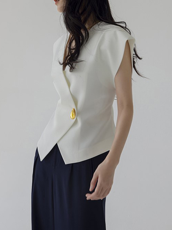 Sleeveless Asymmetric Buttoned V-Neck Vest Top