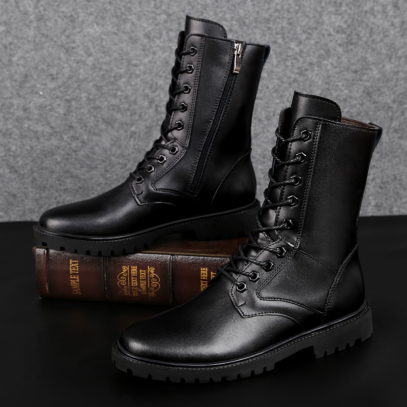 Getjiida Slip on Shoes Autumn Winter High-quality Black Motorcyclist Boot Men Fashion Platform Safety Boots Men High-top Leather Shoes Men Long Boots