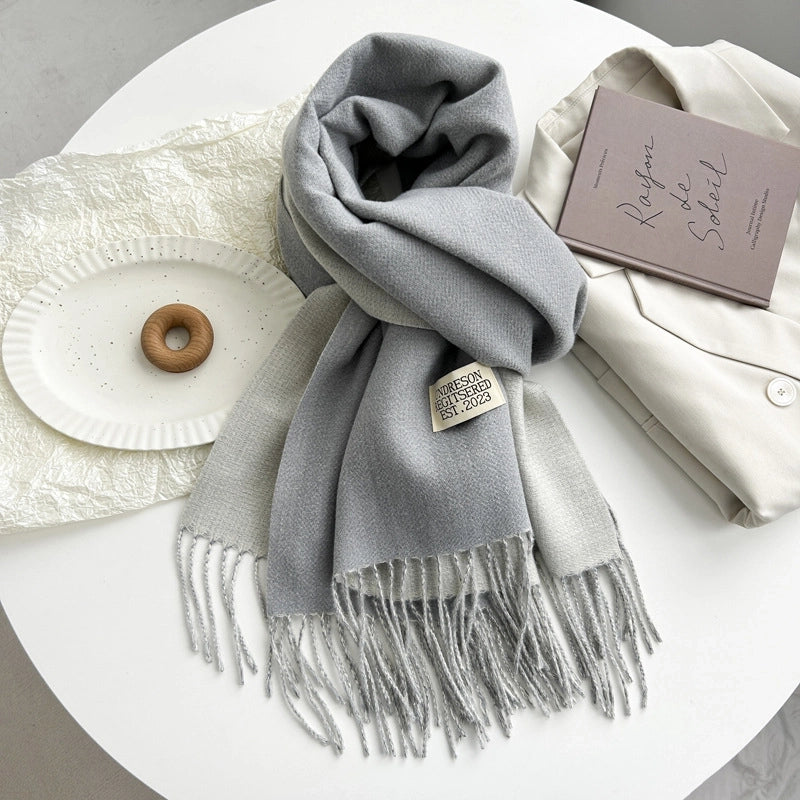 Women's Basic Solid Color Imitation Cashmere Tassel Scarf