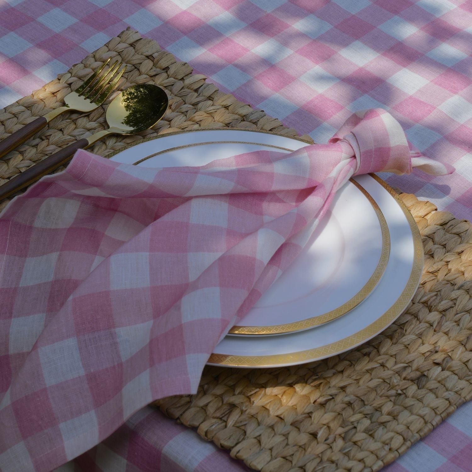 Pink Buffalo Check 100% Linen Napkins