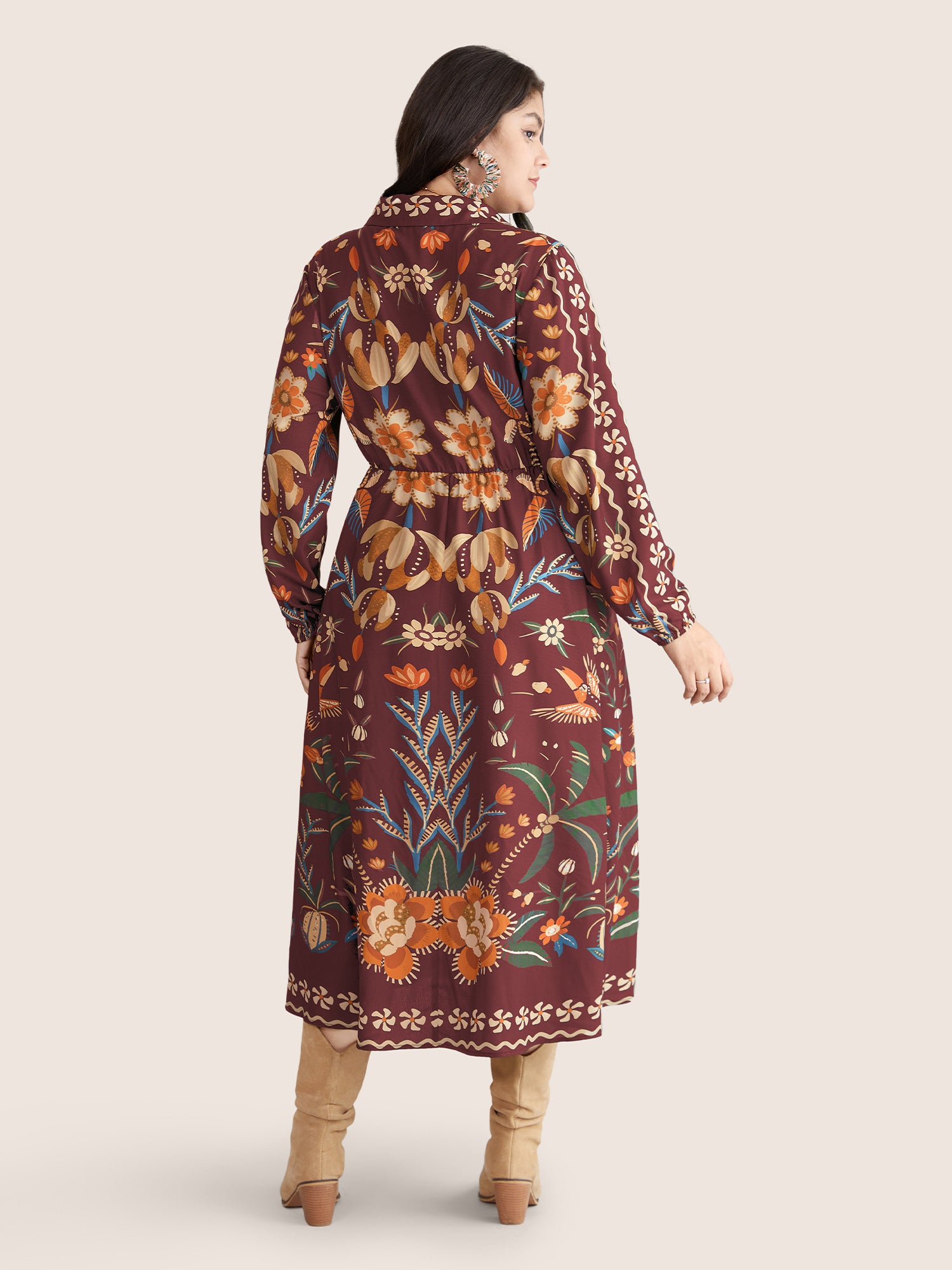 Bandana Print Pocket Lapel Collar Elastic Cuffs Dress