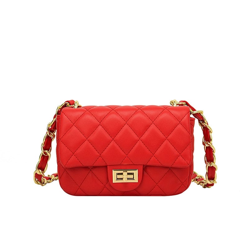 Women's Pu Leather Lingge Elegant Sewing Thread Square Flip Cover Shoulder Bag Crossbody Bag