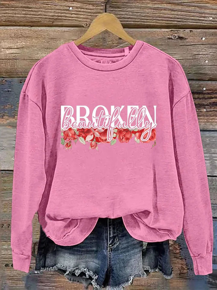 Beautifully Broken Print Casual  Sweatshirt