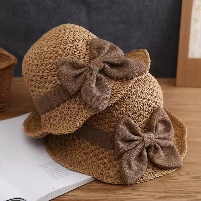 Elegante Sombrero De Paja De Crochet Con Detalle De Volantes