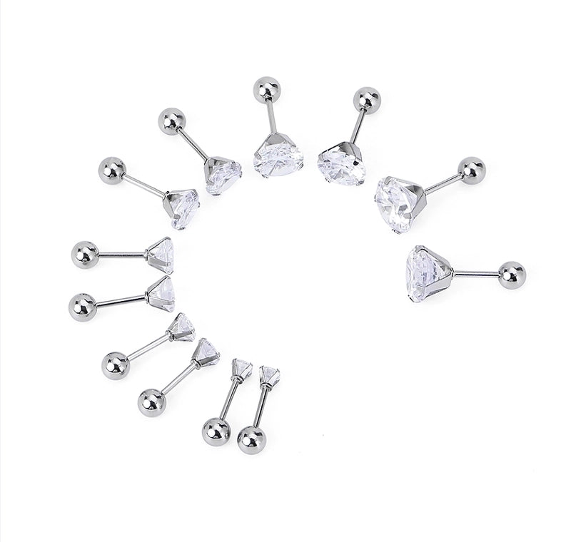 1 Pair Minimalist Geometric 304 Stainless Steel Zircon Ear Studs
