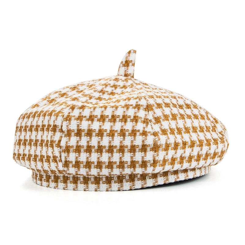 Women's Minimalist Houndstooth Stripe Eaveless Beret Hat