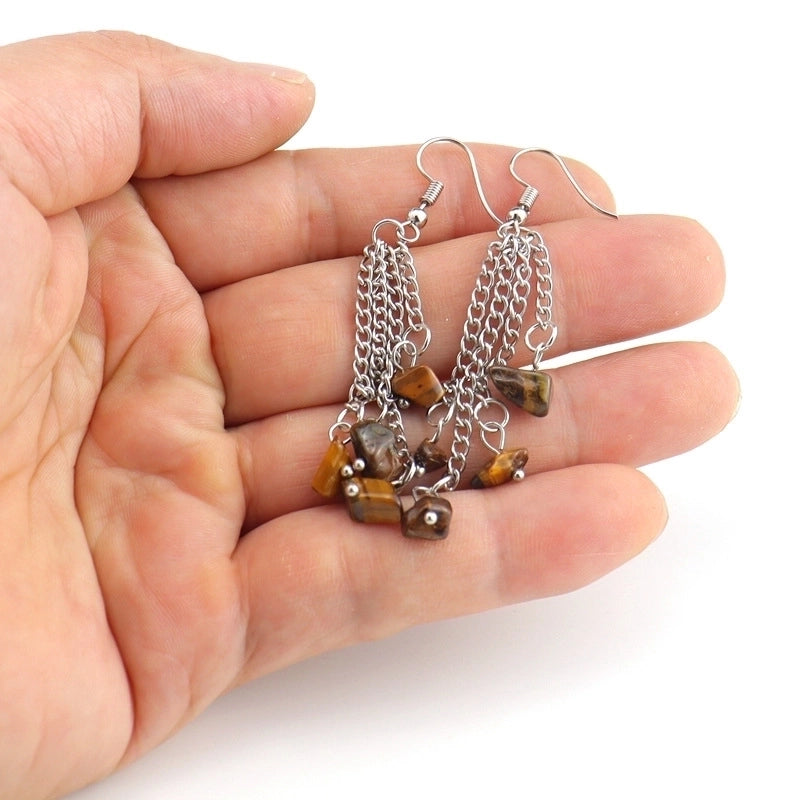 1 Pair Minimalist Irregular Patchwork Natural Stone Metal Drop Earrings