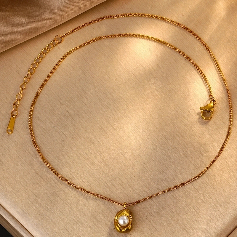 Sweet Minimalist Pea 304 Stainless Steel Acrylic 18K Gold Plated Plating Inlay Earrings Necklace Jewelry Set