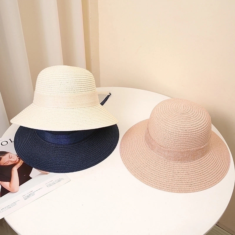 Women's Sweet Pastoral Solid Color Bowknot Wide Eaves Straw Hat