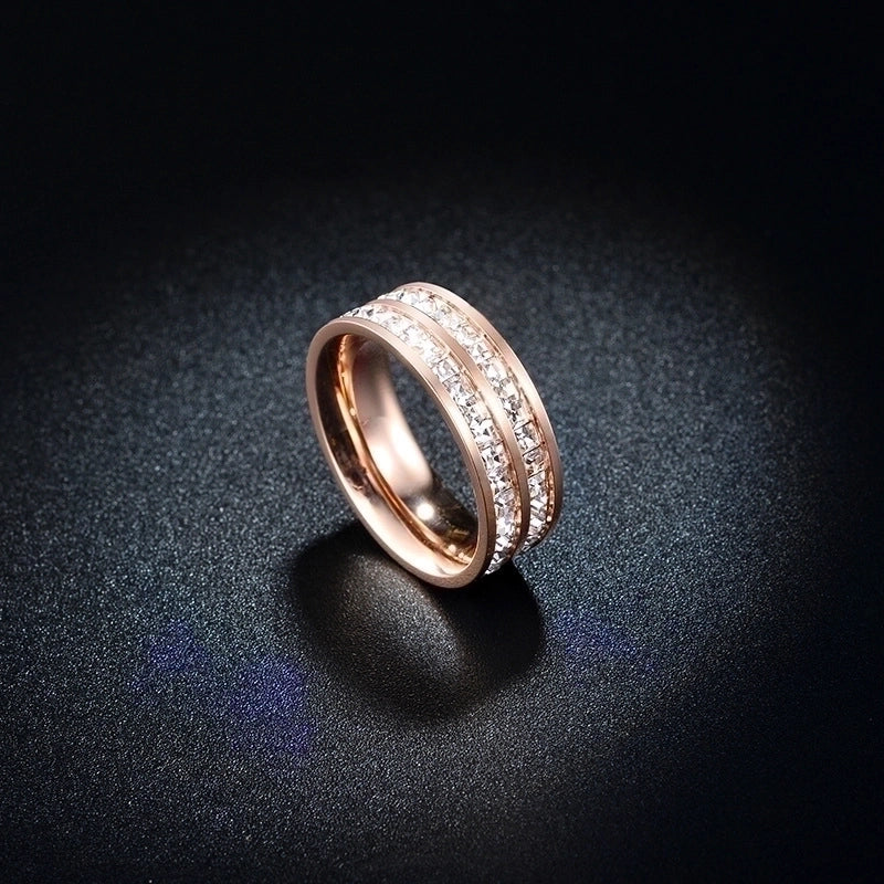 Minimalist Geometric Titanium Steel Inlay Rhinestones Rings 1 Piece