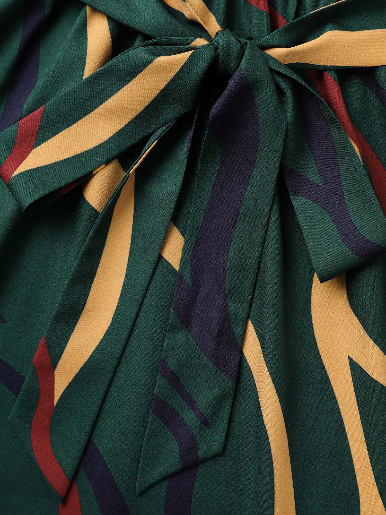 Notched Geometric Belted Midi Dress