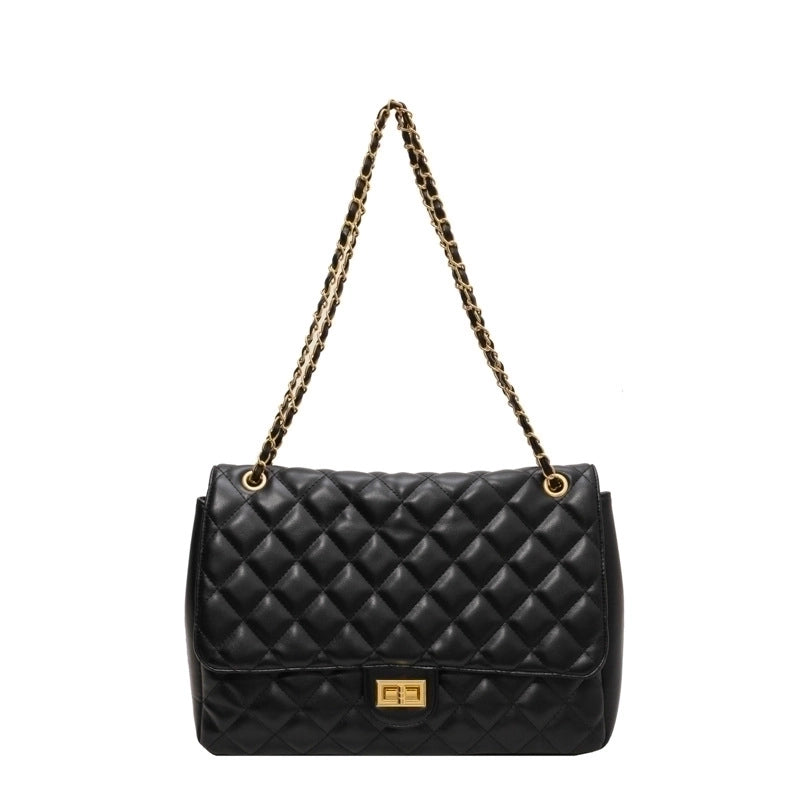Women's Large All Seasons Pu Leather Solid Color Streetwear Square Lock Clasp Shoulder Bag Chain Bag