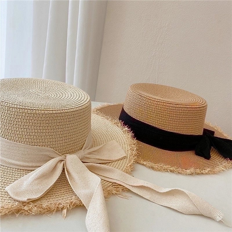 Women's Pastoral Minimalist Color Block Wide Eaves Straw Hat