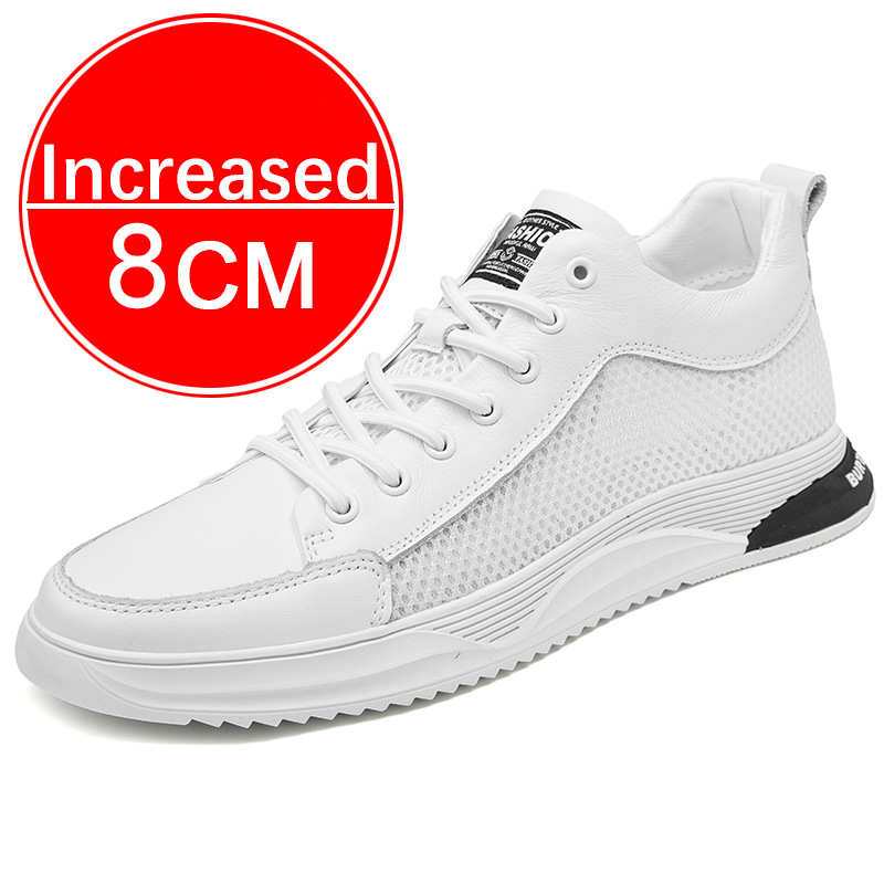 Fashion Genuine Leather Men Skataboard Shoes Elevator 6/8CM Height Increase Sports Hollow Breathable Sneakers Heightening Shoes