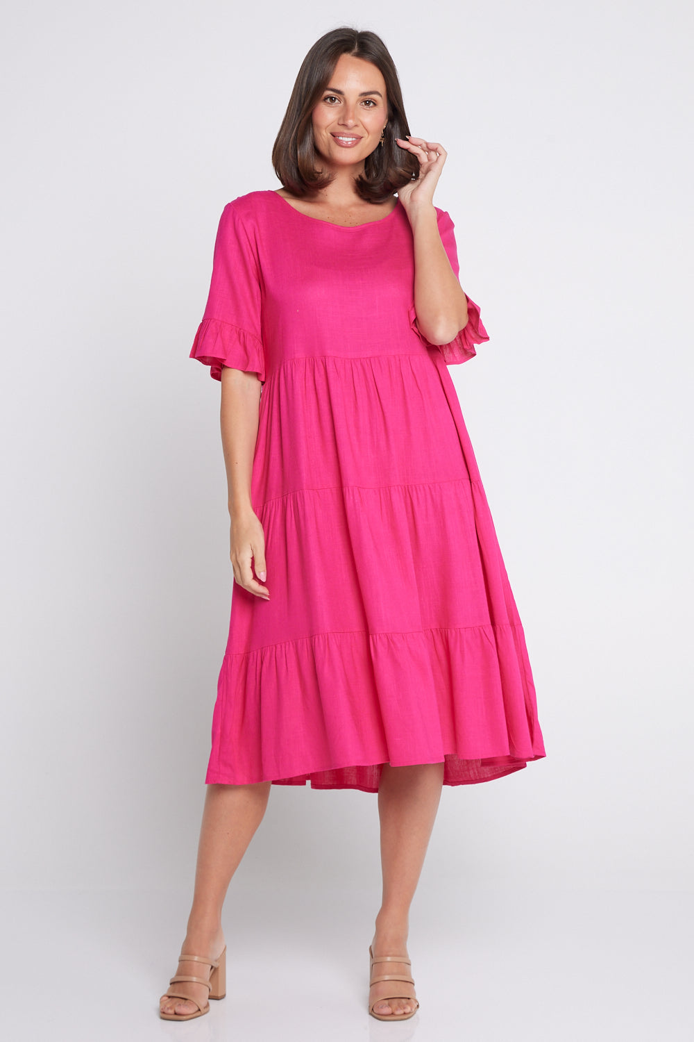 Jackson Linen Dress - Hot Pink