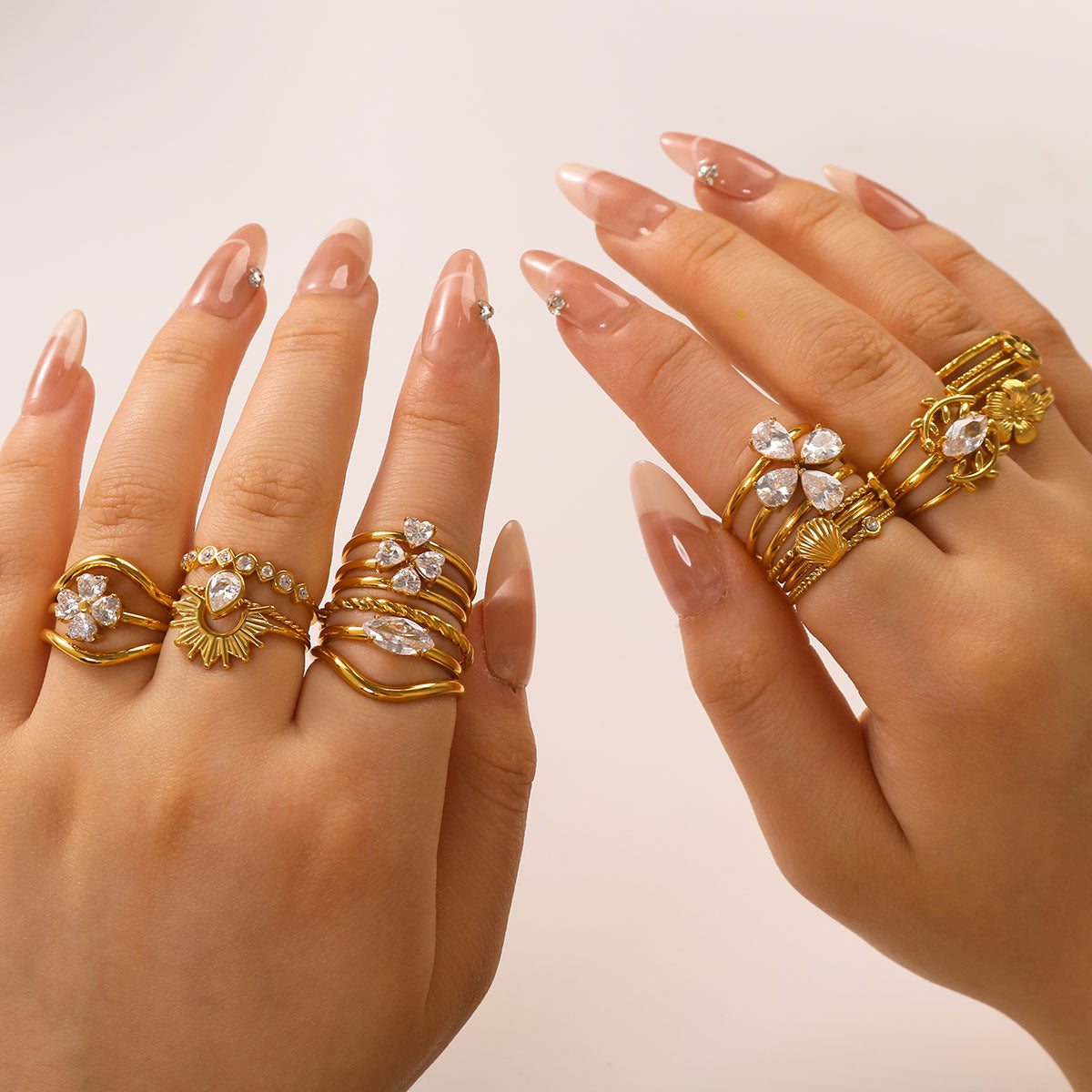 Zircon Love Four-Leaf Flower Stainless Steel Ring Female Design Niche Versatile Ring