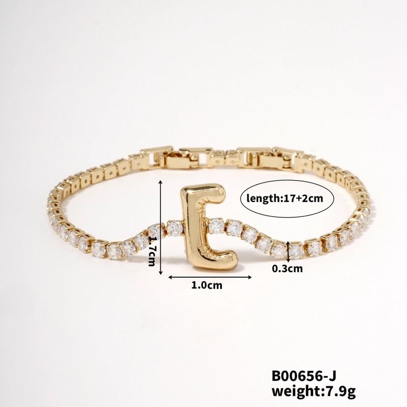 304 Stainless Steel Copper K Gold Plated Minimalist Classic Style Plating Inlay Letter Zircon Bracelets