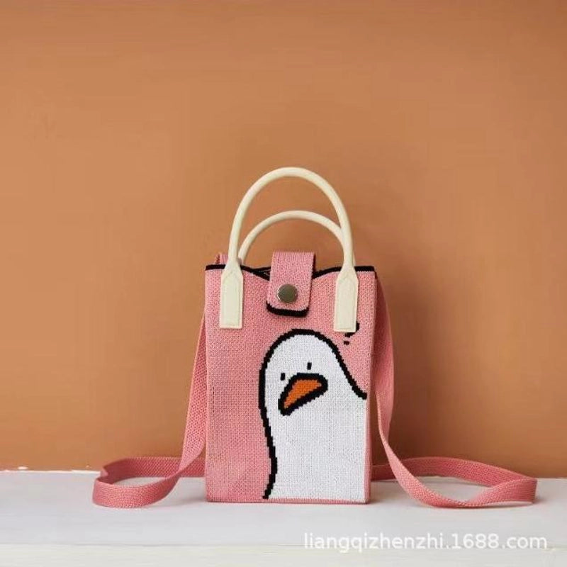 Women's Polyester Cartoon Cute Square Hidden Buckle Shoulder Bag Handbag Crossbody Bag