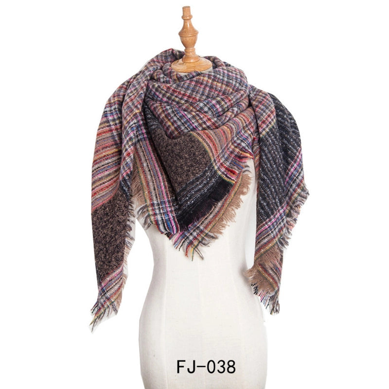 Autumn And Winter New Ring Yarn Thickened Double-sided Lattice Prick Scarf Scarf Women's Scarf Shawl Manufacturers