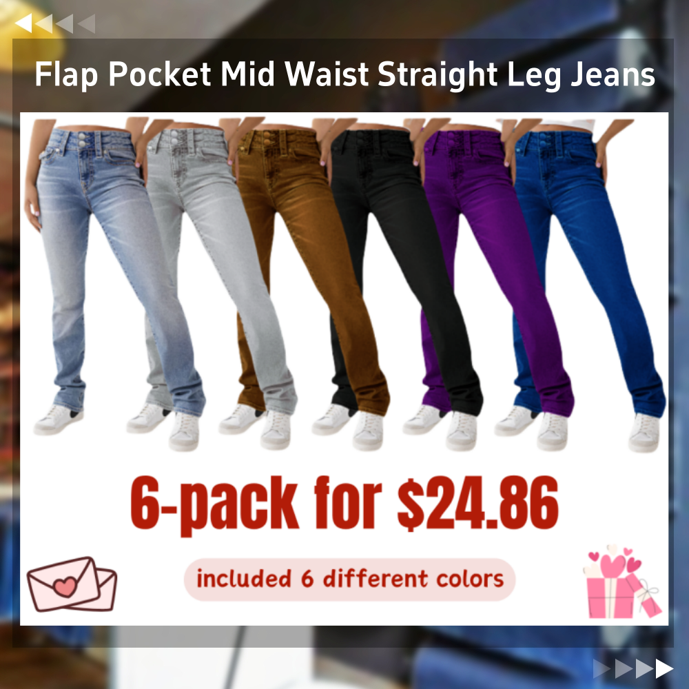 Final Sale!!⚡6 Packs for $24.86⚡ - Wash Double Button Flap Pocket Mid Waist Straight Leg Jeans