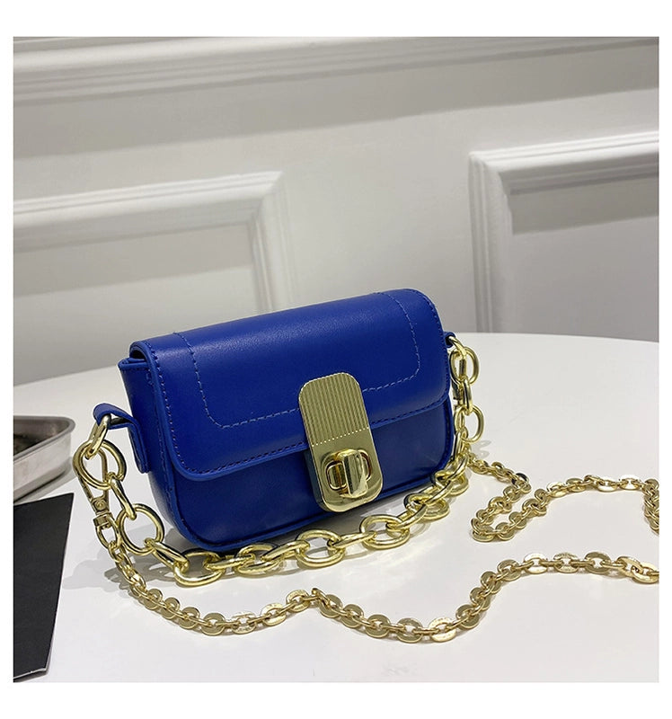 Women's Small Pu Leather Solid Color Basic Chain Square Lock Clasp Crossbody Bag