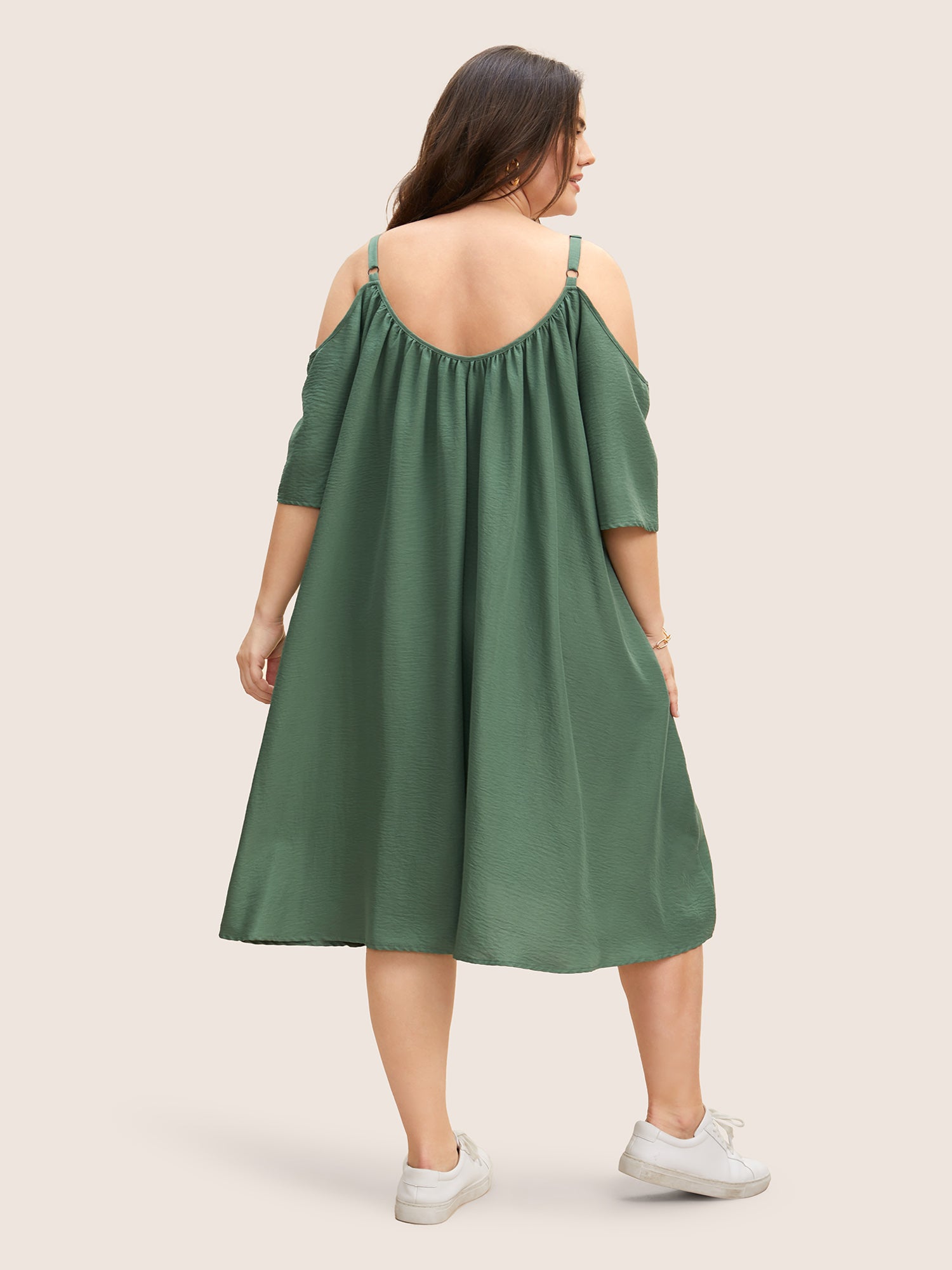 Solid Textured Dolman Sleeve Loose Fit Dress