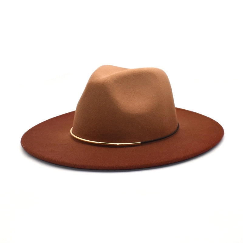 New Woolen Hat Women's Autumn And Winter Flat-brimmed Big-brimmed Hat Couple's Hat Color-changing Retro Jazz Hat Men
