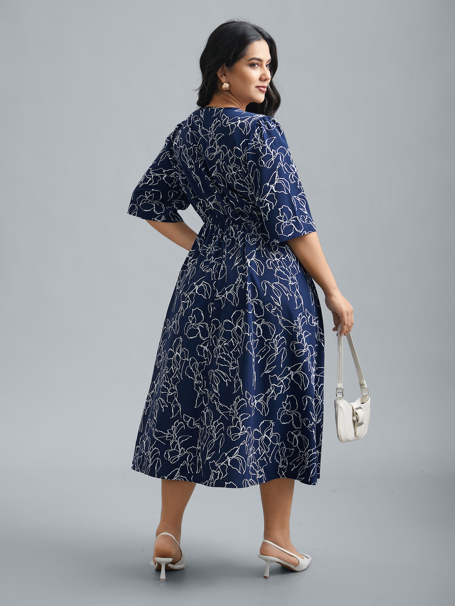 Surplice Neck Abstract Print Fit Midi Dress