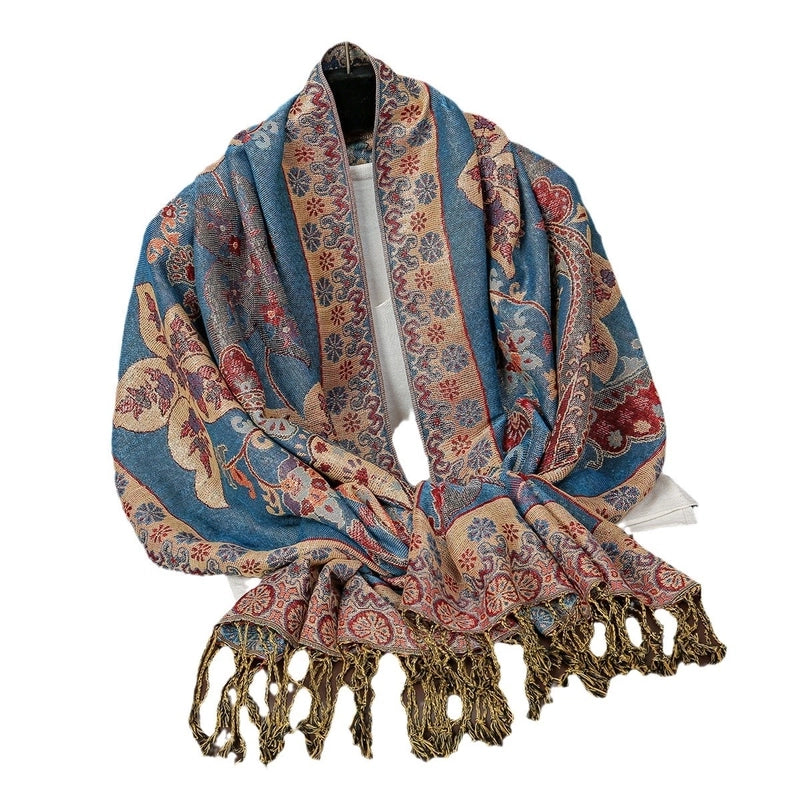 Women's Retro Streetwear Totem Color Block Polyester Tassel Scarf