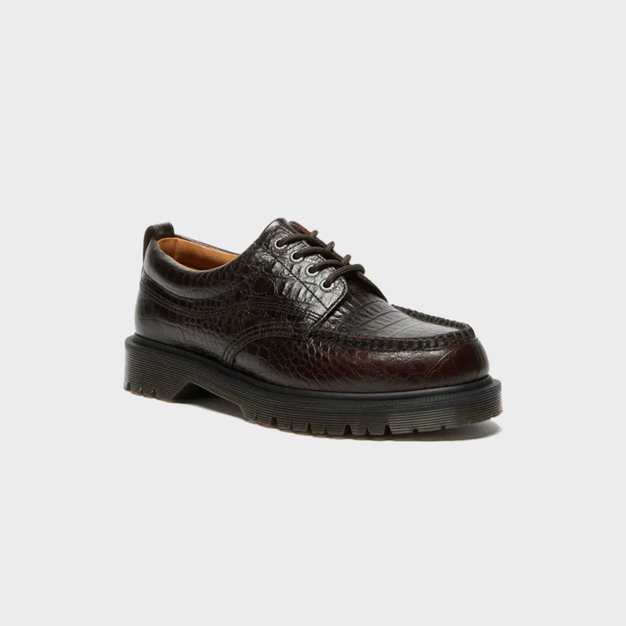 Dr. Martens Lowell Analine Crocodile Embossed Moc Toe Shoe - Dark Brown