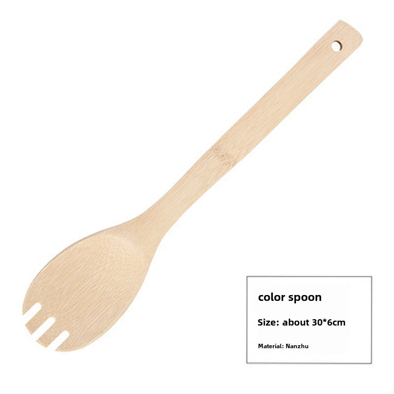 Long Handle Bamboo Spatula Bamboo Cooking Kitchenware Bamboo Spoon Kitchen Frying Spatula High Temperature Resistant Bamboo Colander Non-stick Spatula Set