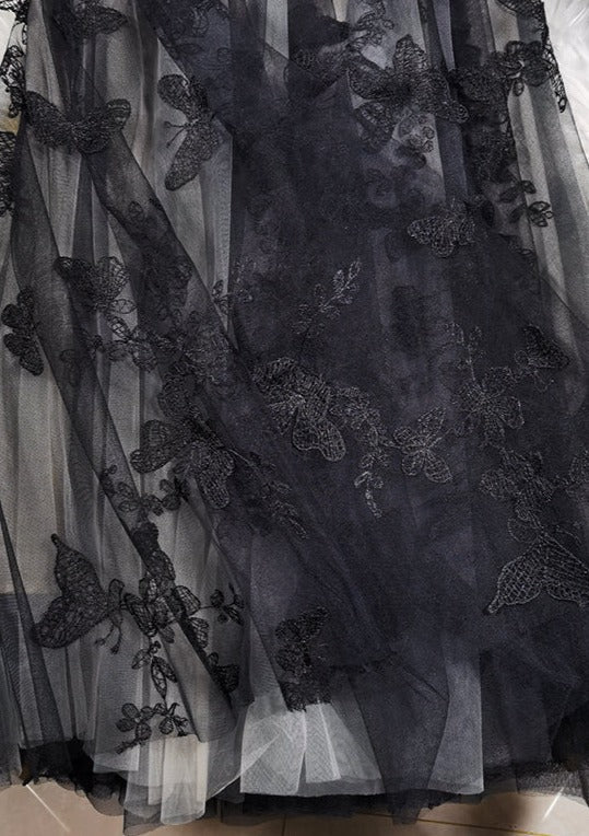 Elegant Black Embroidered Butterfly tulle High Waist Summer Skirts