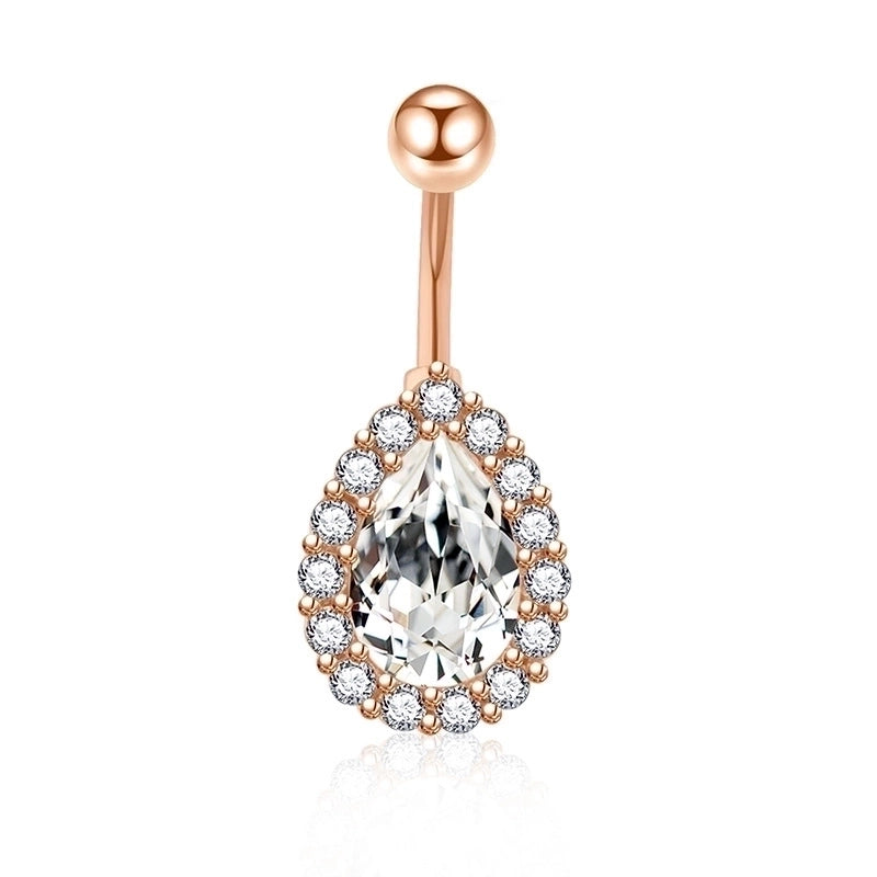 5 Pieces Fashion Water Droplets Stainless Steel Inlay Zircon Belly Ring 5 Pieces