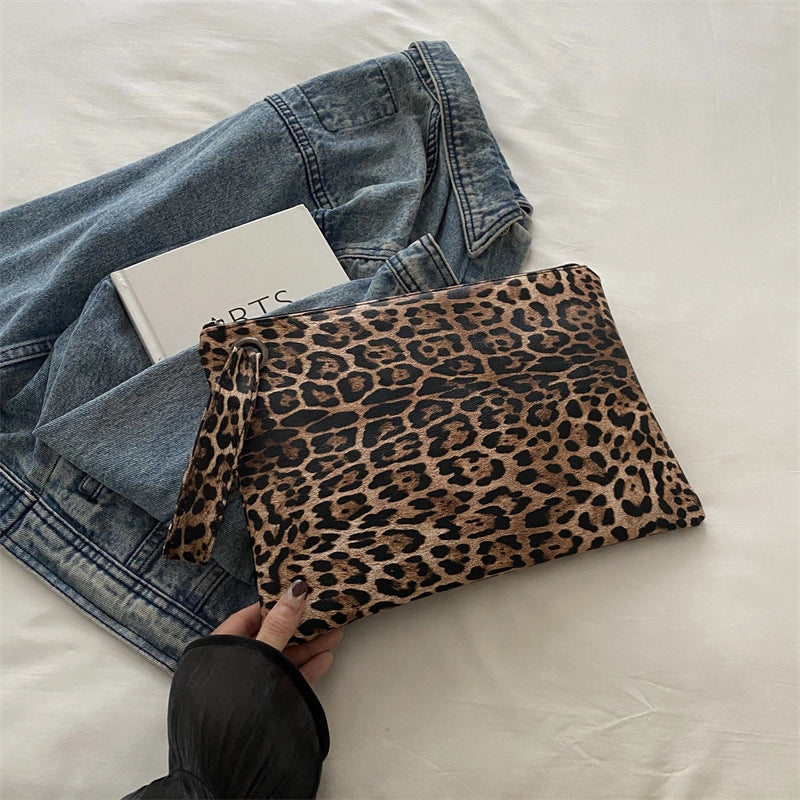 Black Coffee Brown Pu Leather Leopard Square Clutches
