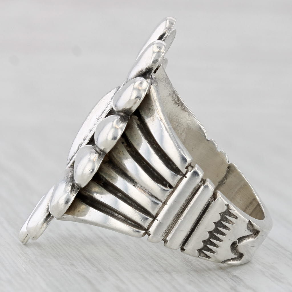 Vintage Thomas Jim Navajo Native American Flower Ring Sterling Silver Size 12.5