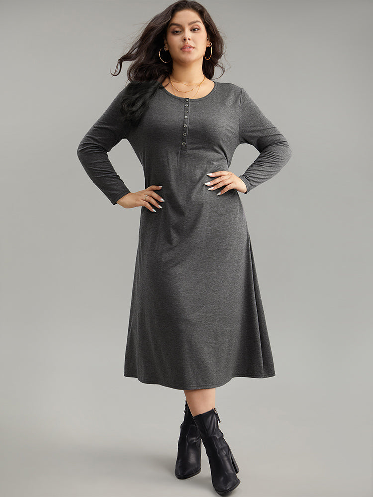 Solid Button Up Pocket Dress