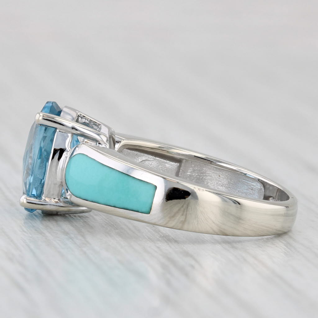 3.10ct Oval Blue Topaz Enamel Ring 10k White Gold Size 6