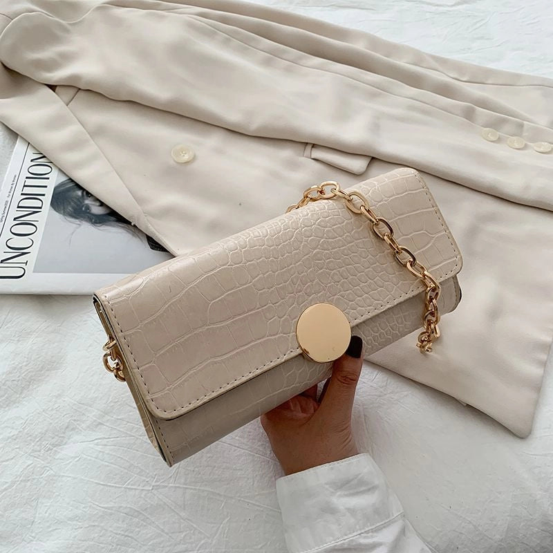 Women's Medium Pu Leather Solid Color Crocodile Elegant Vintage Style Square Flip Cover Baguette Bag
