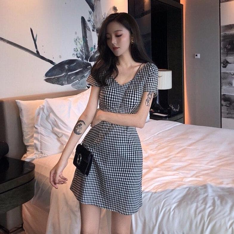 Gingham Dress With Short Sleeves