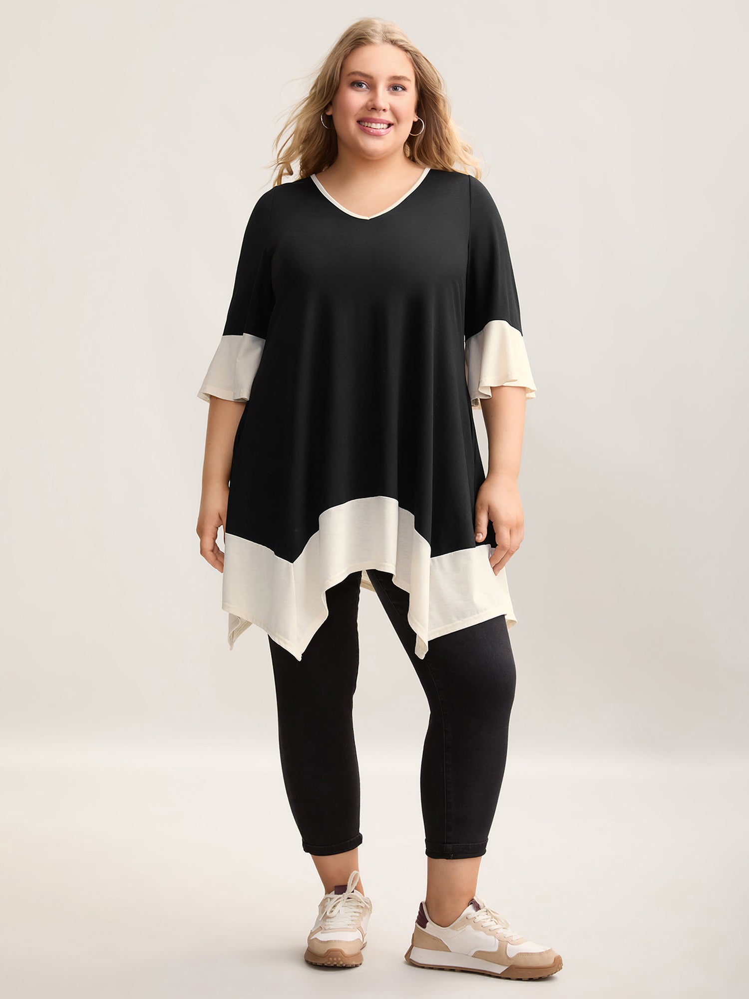 Color Block Hi Low Hem Plain Top