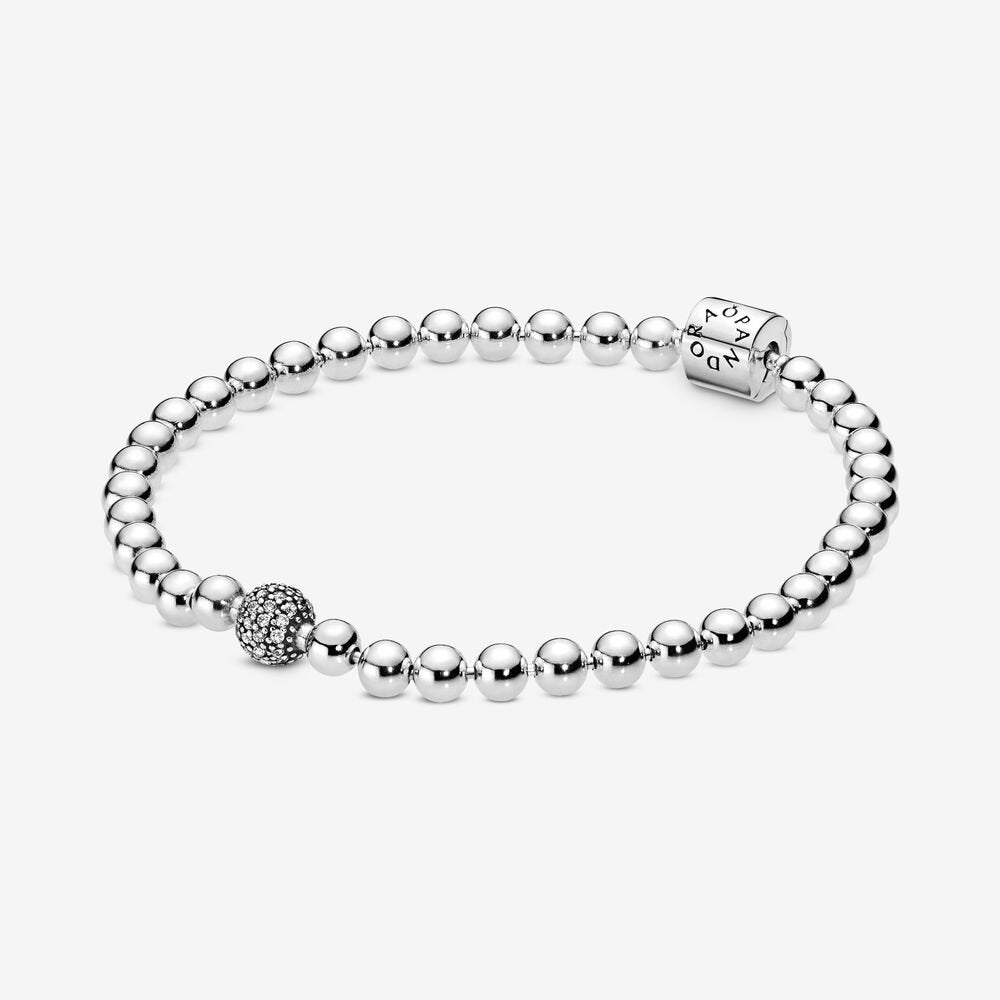 Beads & Pave Sterling Silver Pandora Bracelet