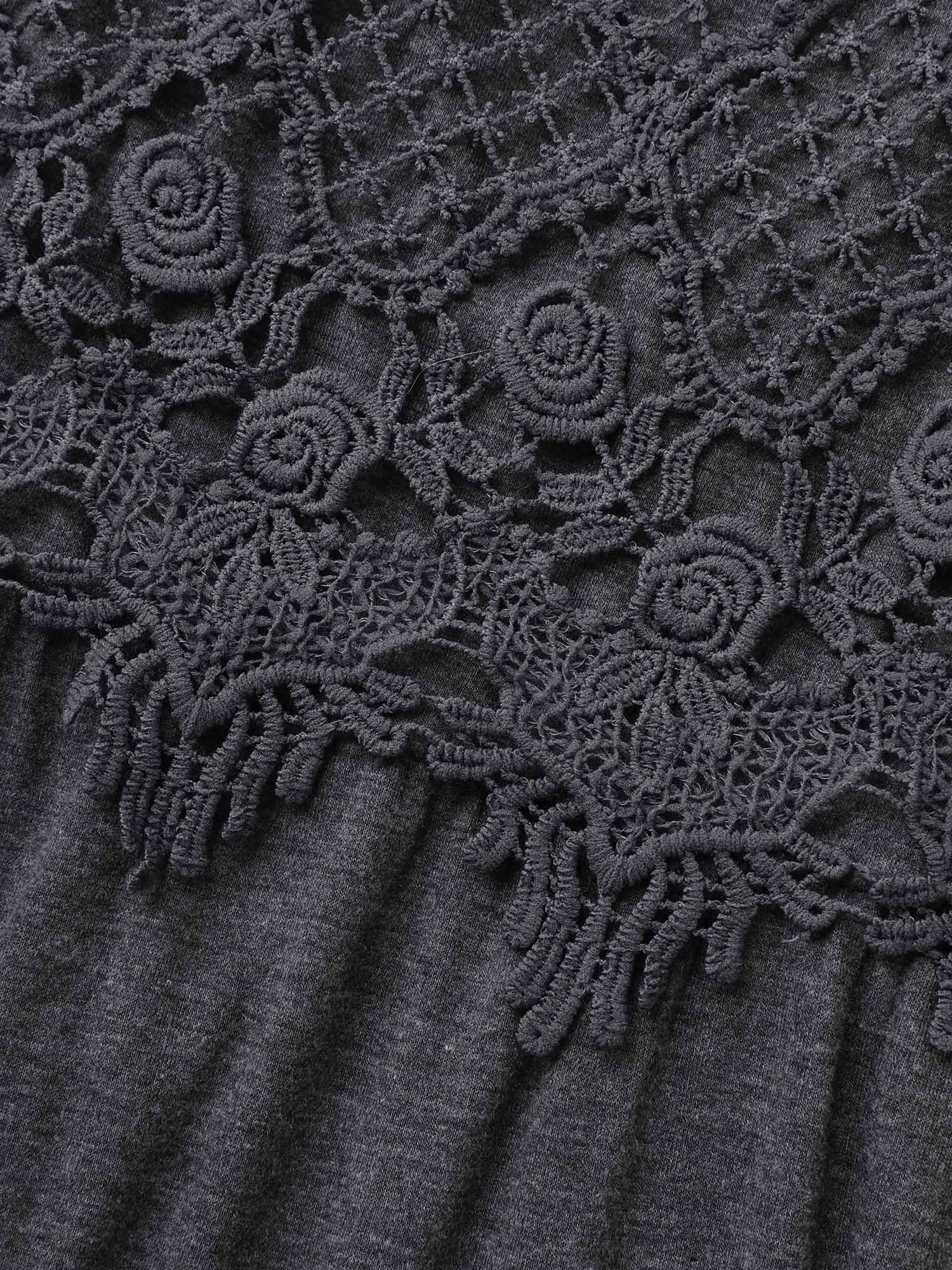 Lace Waist-Cinched Pockets Midi Dress