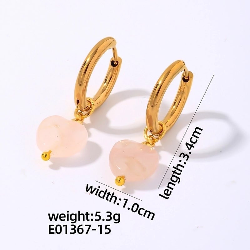 1 Pair Vintage Style Minimalist Heart Shape Plating 304 Stainless Steel Natural Stone Drop Earrings