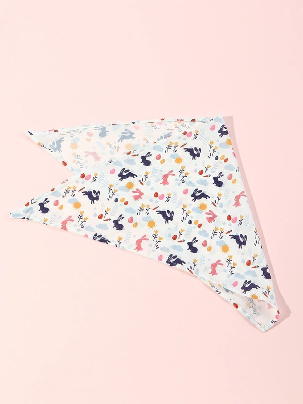 Pet White Rabbit Cloud Flower Print Scarf Saliva Cute Towel