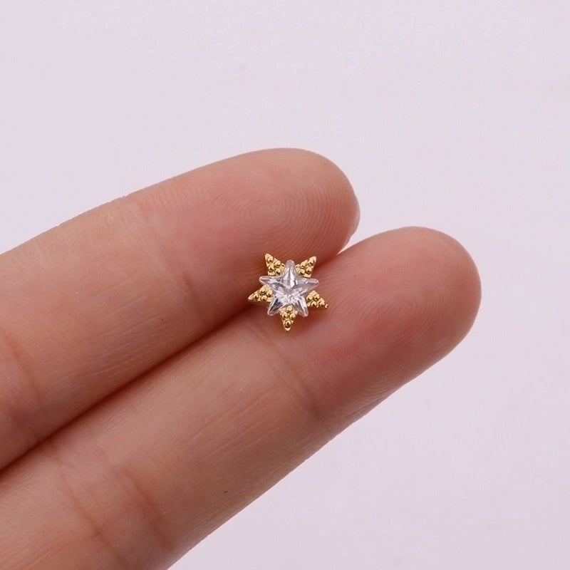 5 Pieces Ear Cartilage Rings & Studs Snowflake Copper Inlaid Shell