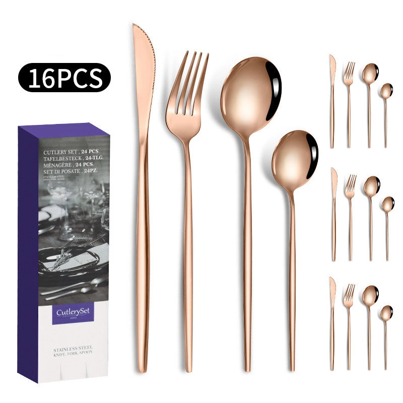 1010 Stainless Steel Tableware 24-piece Golden Steak Knife. Fork And Spoon Gift Box Western Tableware Suit