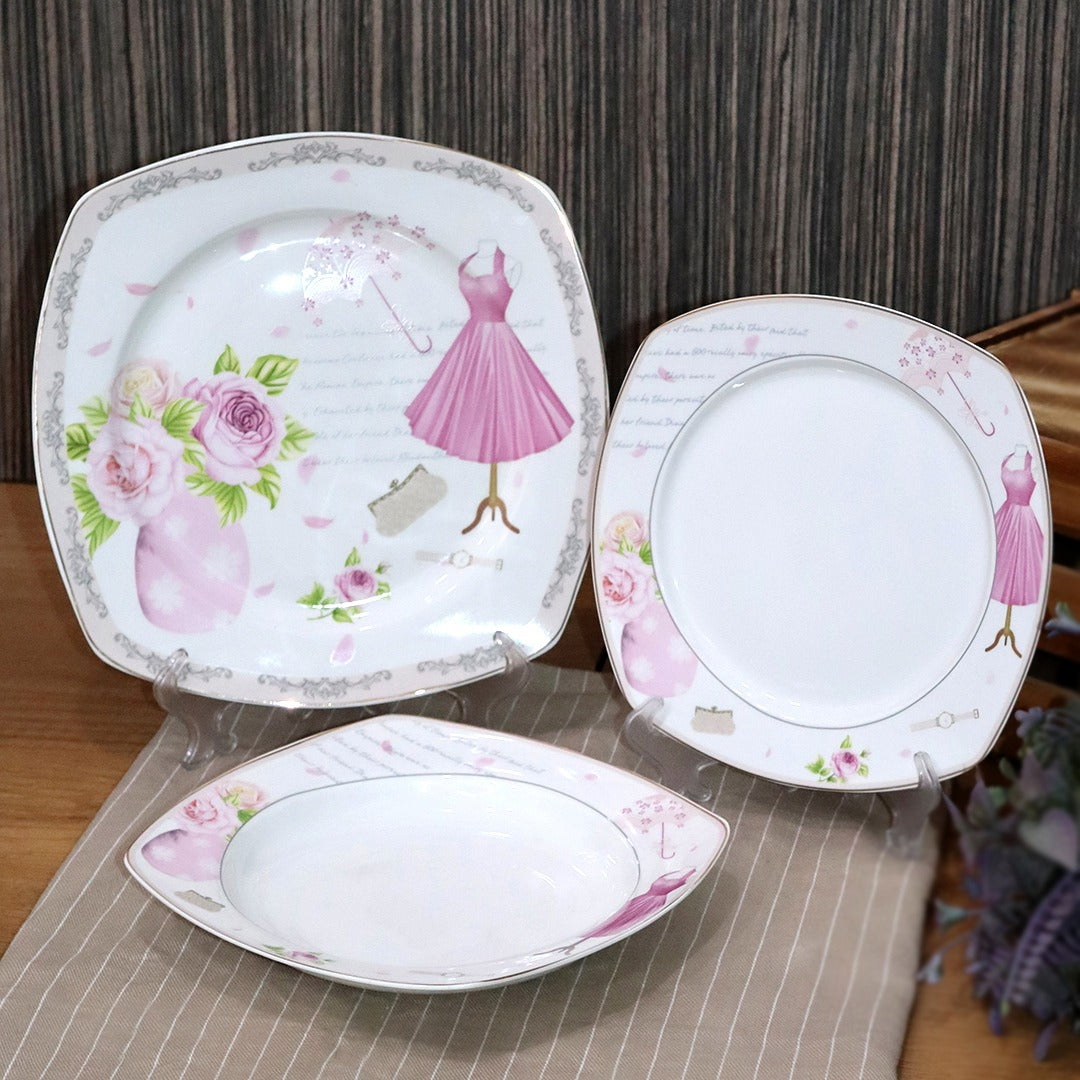 Pink Flowers Porcelain Plates Set