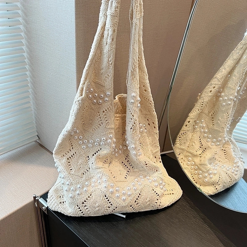 Women's Basic Classic Style Solid Color Knit Shopping Bags