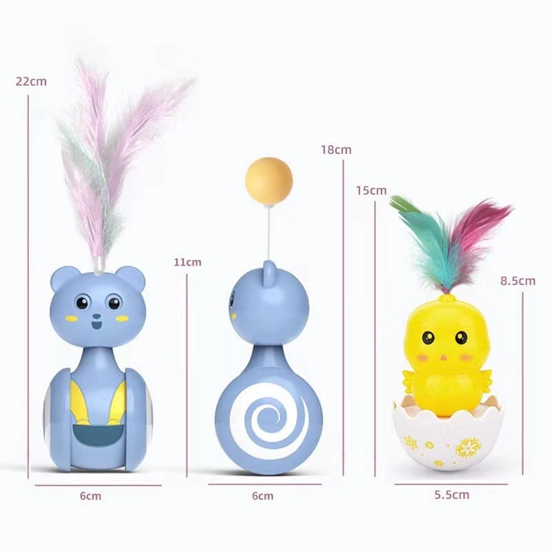 Colorful Feather Cat Toy Weeble Wobble Toy For Cats Interactive Cat Scratch Small Ball For Kittens Fun Self Entertaining