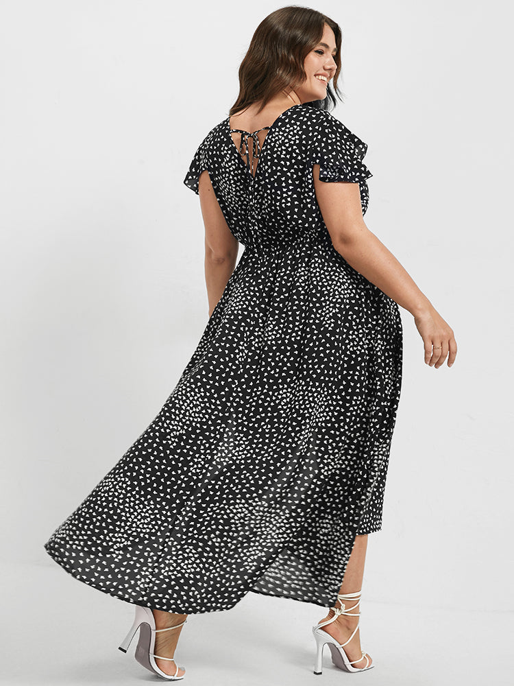 V Neck Butterfly Pattern Split Dress